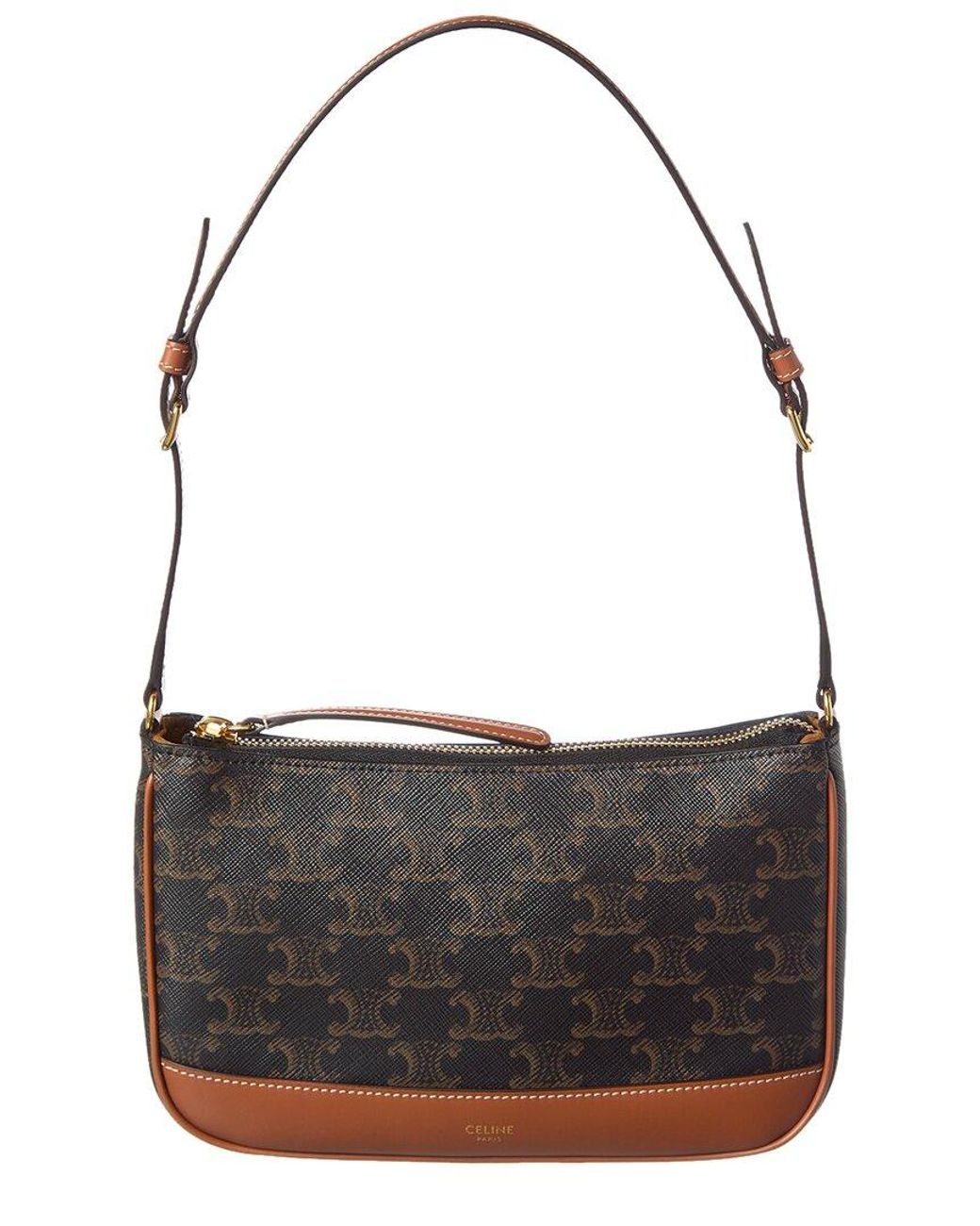 ショルダーバッグ CELINE Triomphe canvas and leather shoulder bag Celine Triomphe Canvas & Leather Shoulder Bag in Black | Lyst
