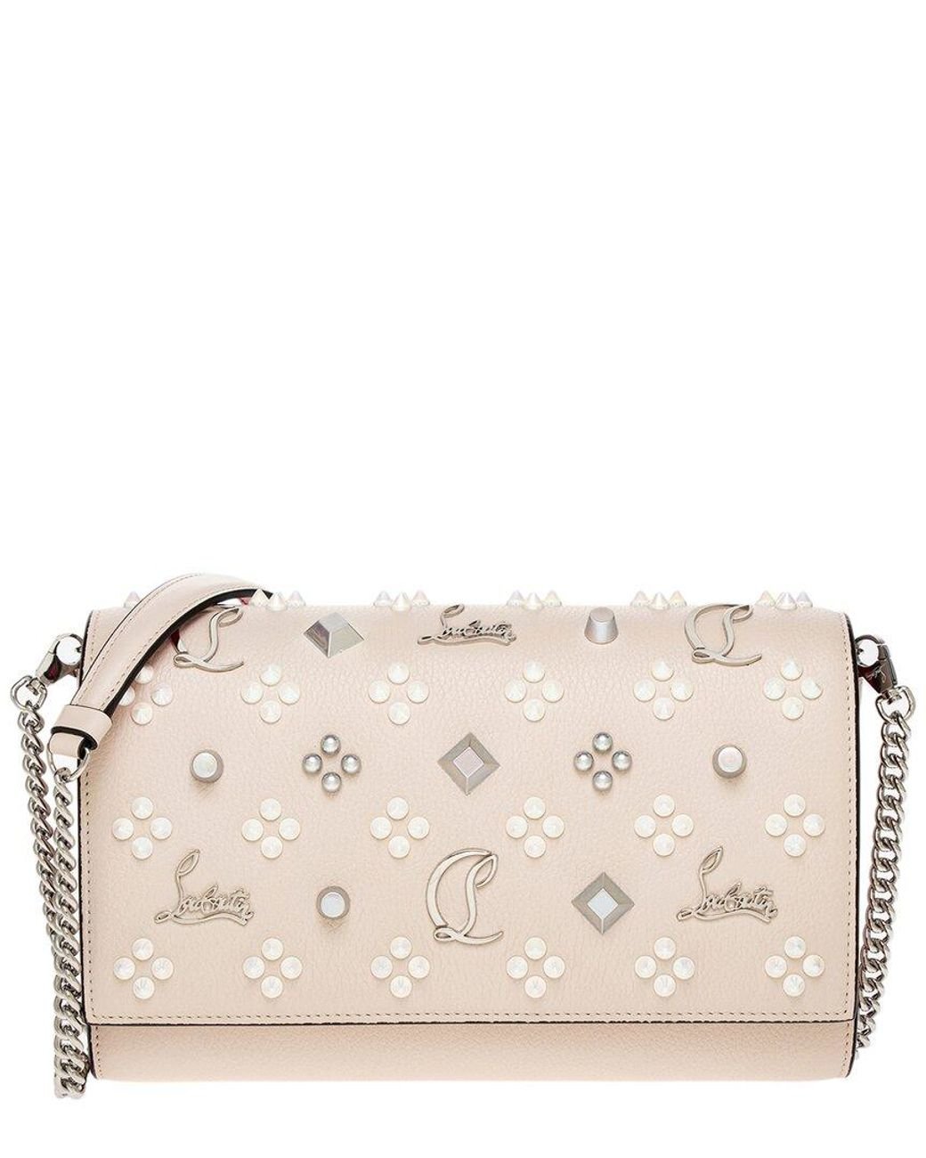 Beige Paloma small leather clutch bag, Christian Louboutin