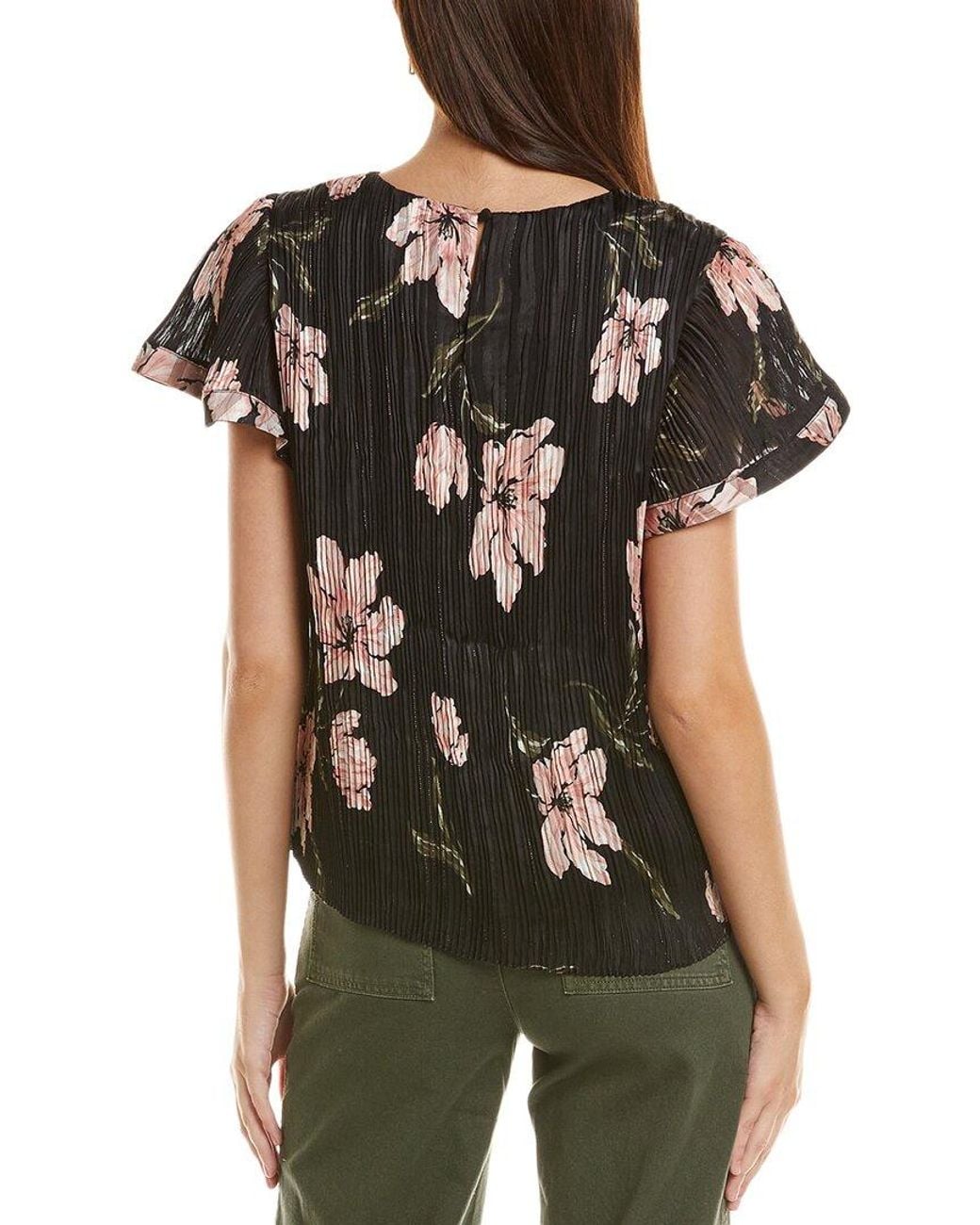 Cece Black Accordion Pleated Blouse