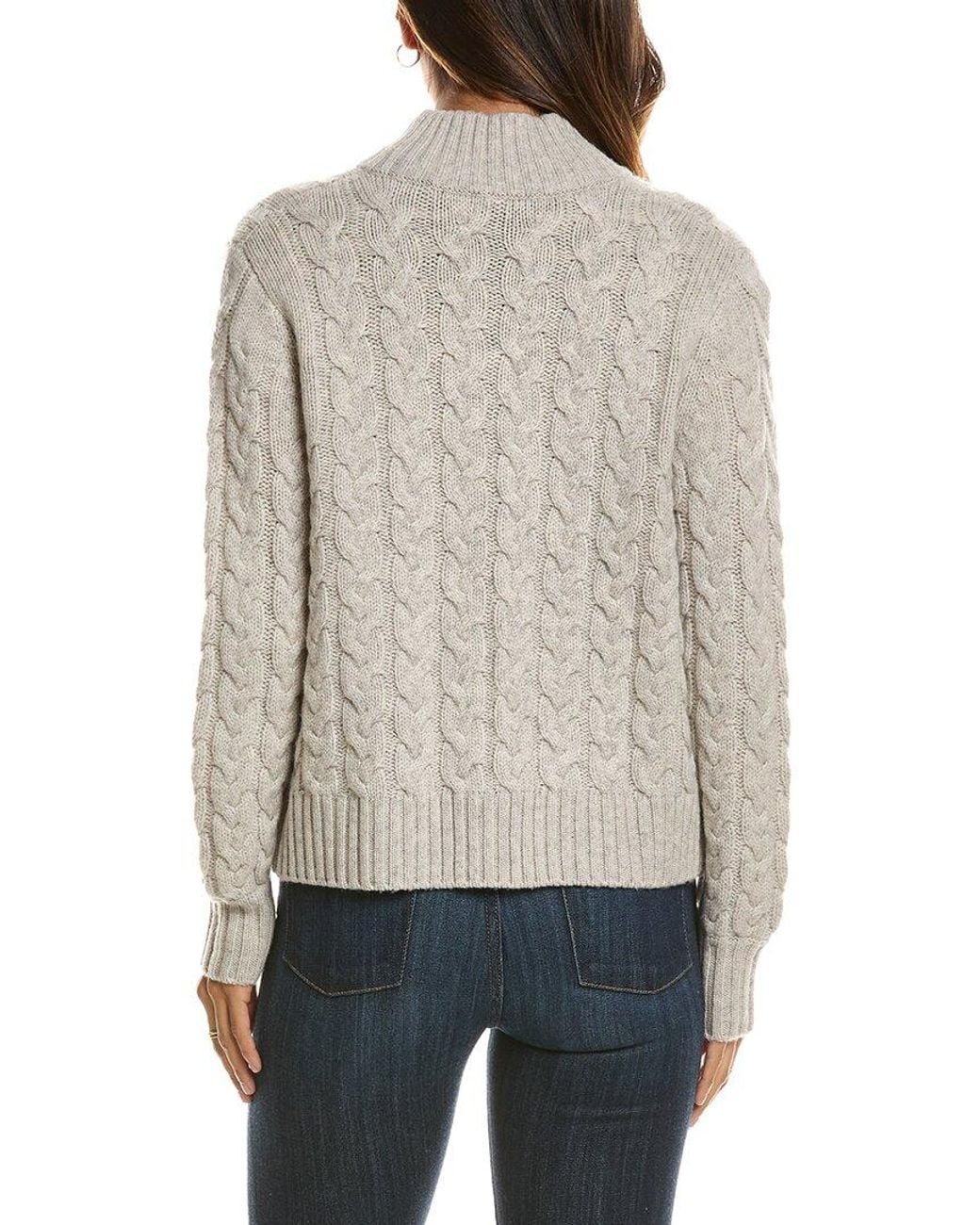 Forte Gray Cable Zip Mock Neck 100% Cashmere Cardigan