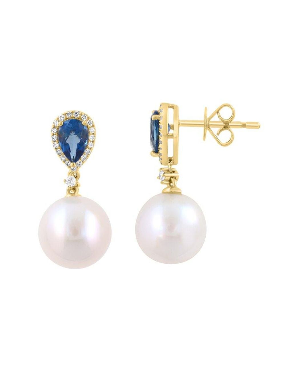 Effy Fine Jewelry White 14K 0.99 Ct. Tw. Diamond & London Topaz & 9.5Mm Pearl Earrings