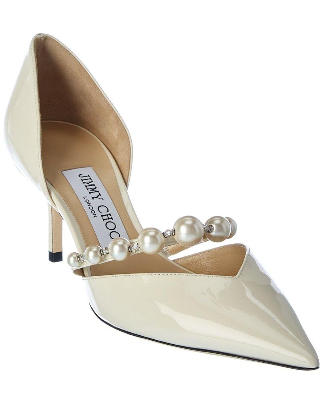 White Aurelie 65 pearl-embellished patent-leather pumps | Jimmy Choo |  MATCHES UK