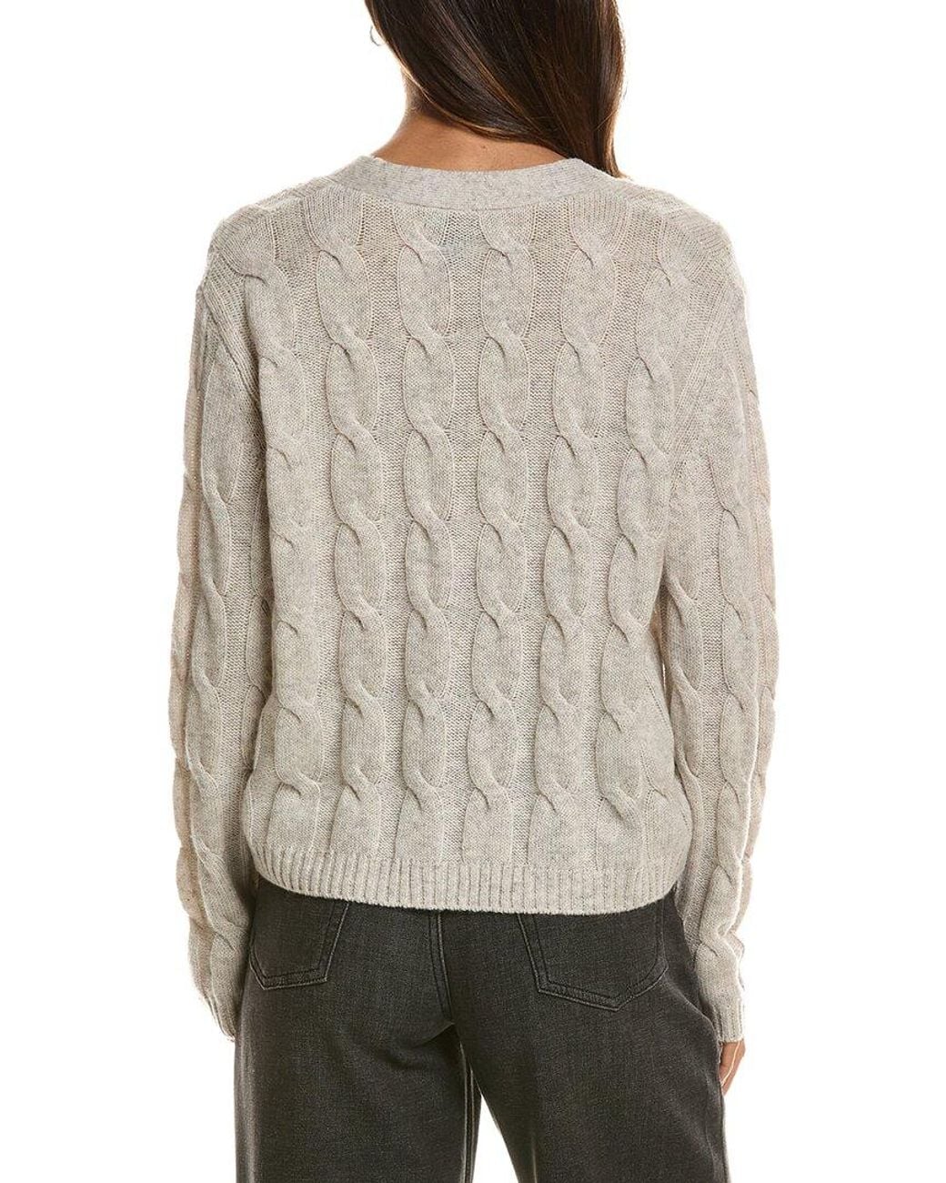 Forte Gray Cable V-neck Wool & Cashmere-blend Cardigan