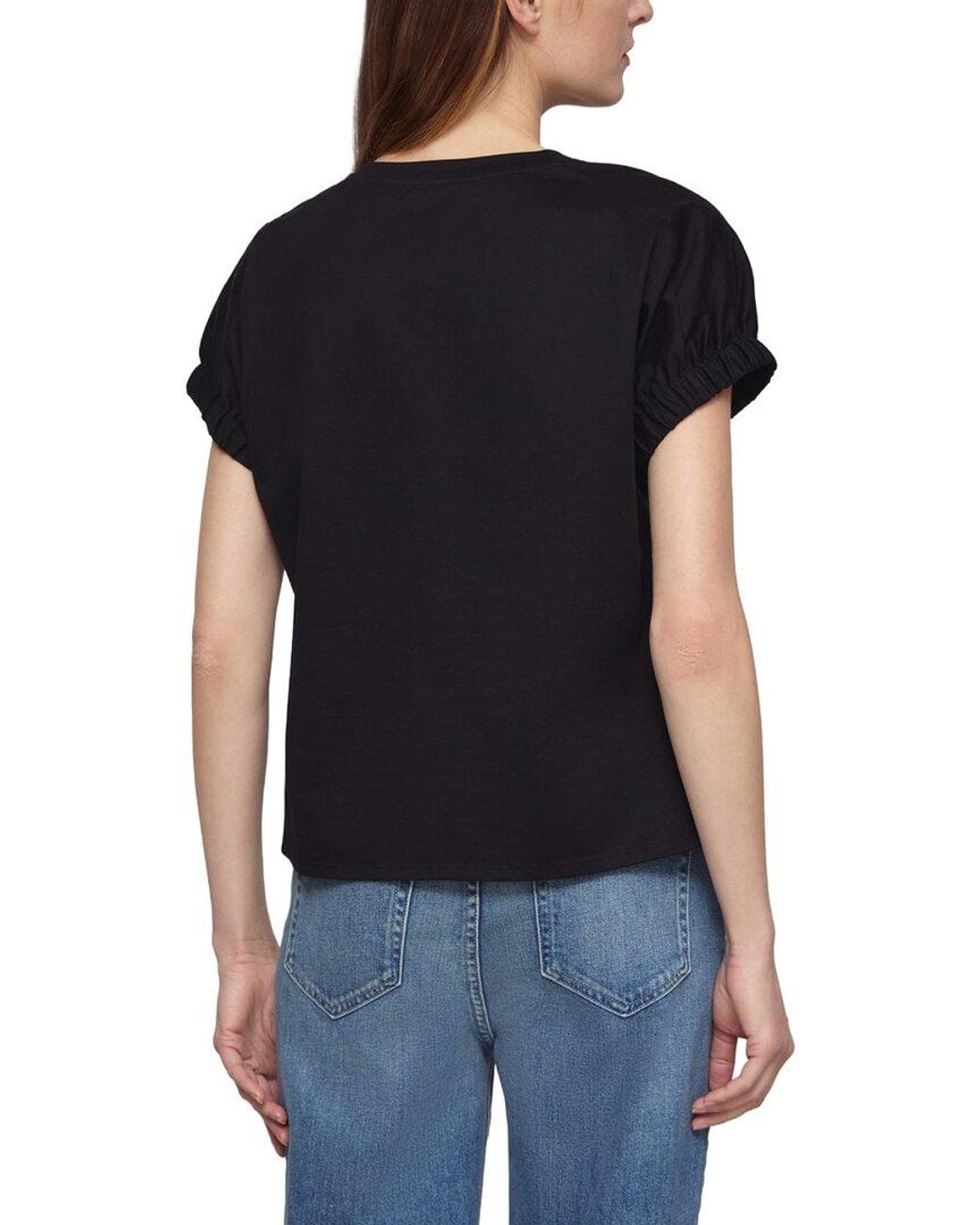 Lafayette 148 New York Black Gathered Cuff Dolman T-shirt