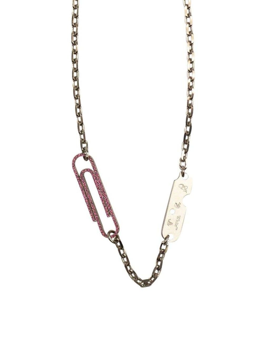 Off-White c/o Virgil Abloh Strass Paperclip Necklace in Metallic