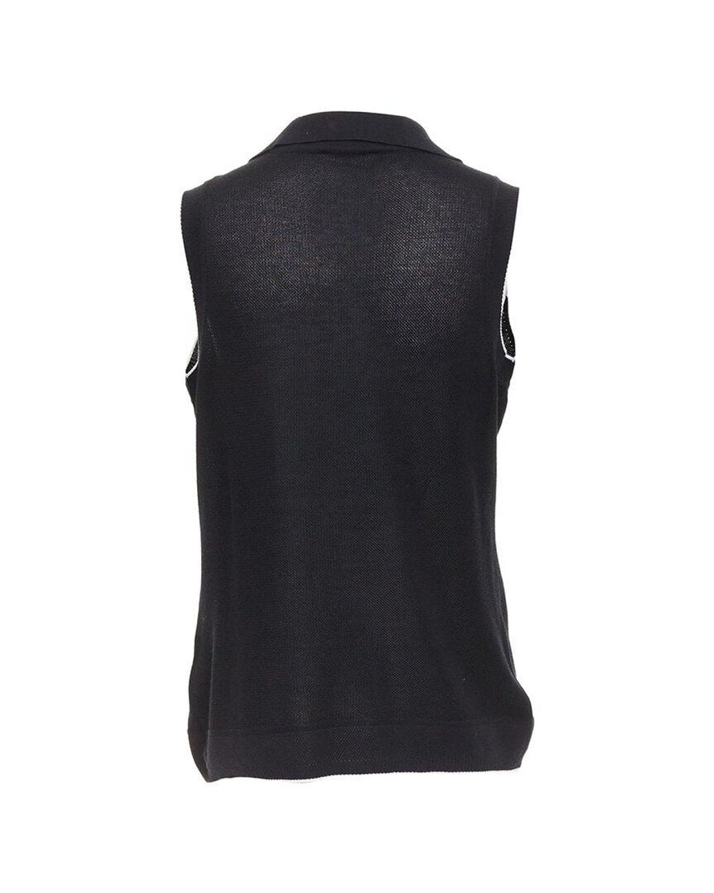 Chanel Black Cc Logo Sleeveless Knit Polo Top, Size Fr (Authentic Pre-Loved)