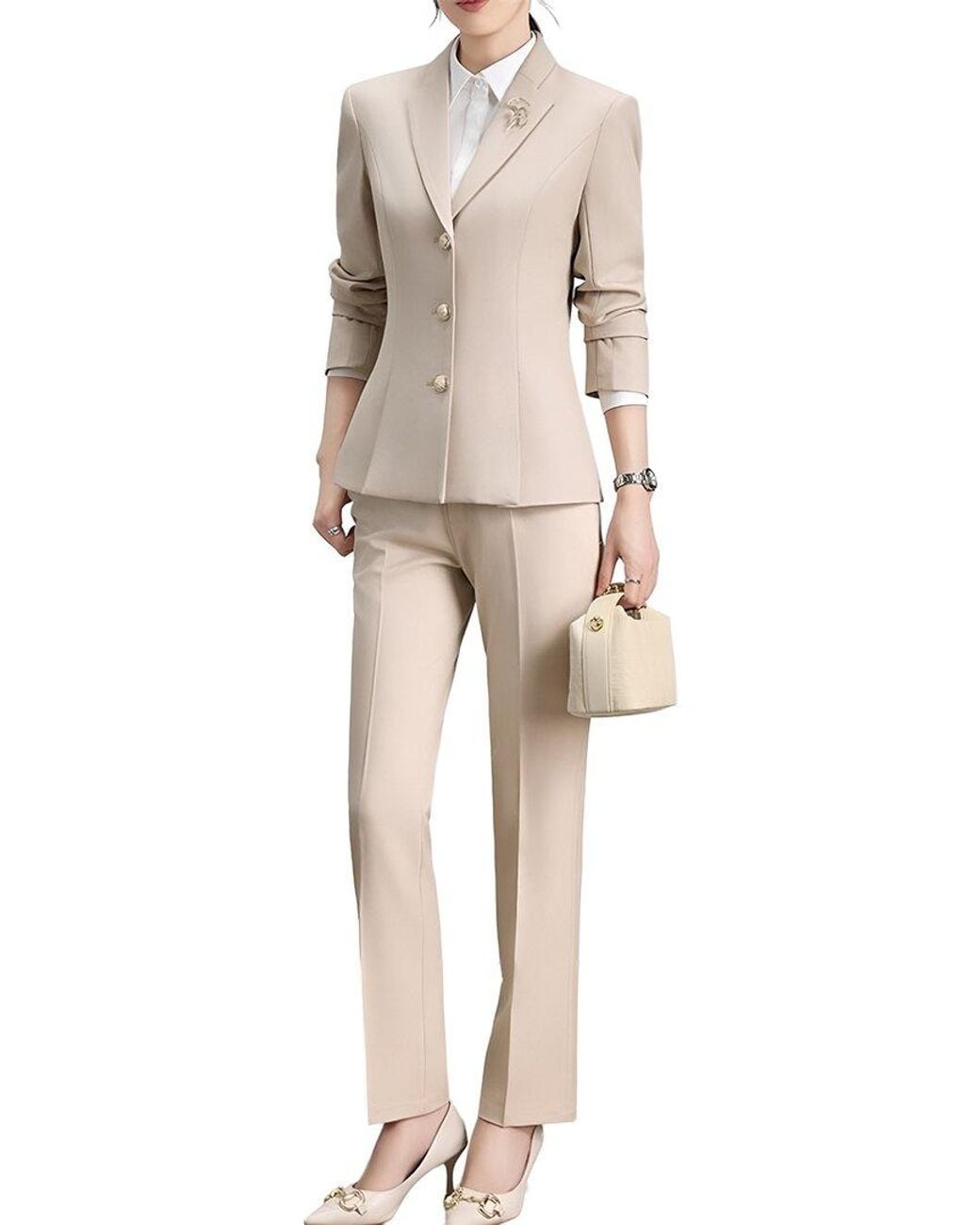 Olivia Taylor Natural 2Pc Jacket & Pant Set
