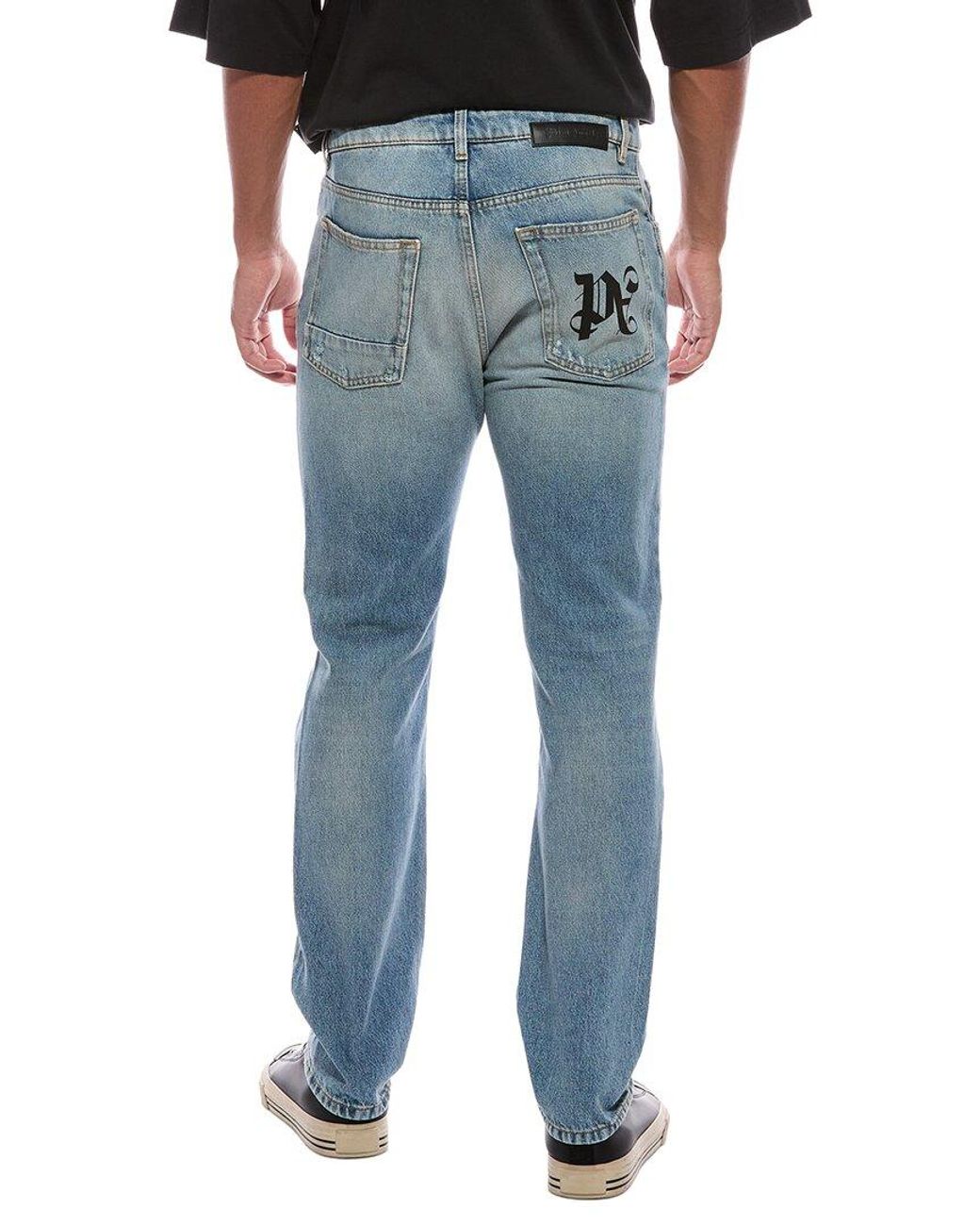 Palm Angels Blue Monogram Regular Straight Jean for men
