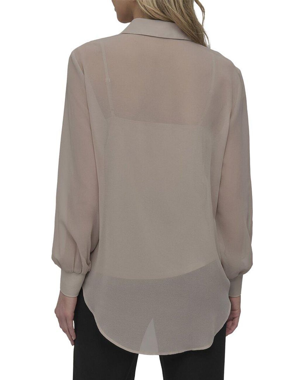 DKNY Gray Button-Down Chiffon Shirt