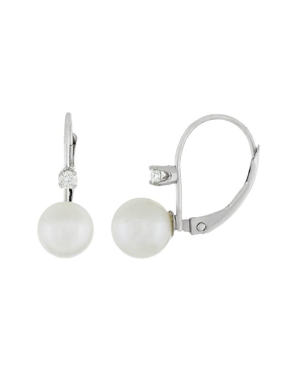 Splendid Multicolor 14k 0.1 Ct. Tw. Diamond 7-8mm Pearl Earrings