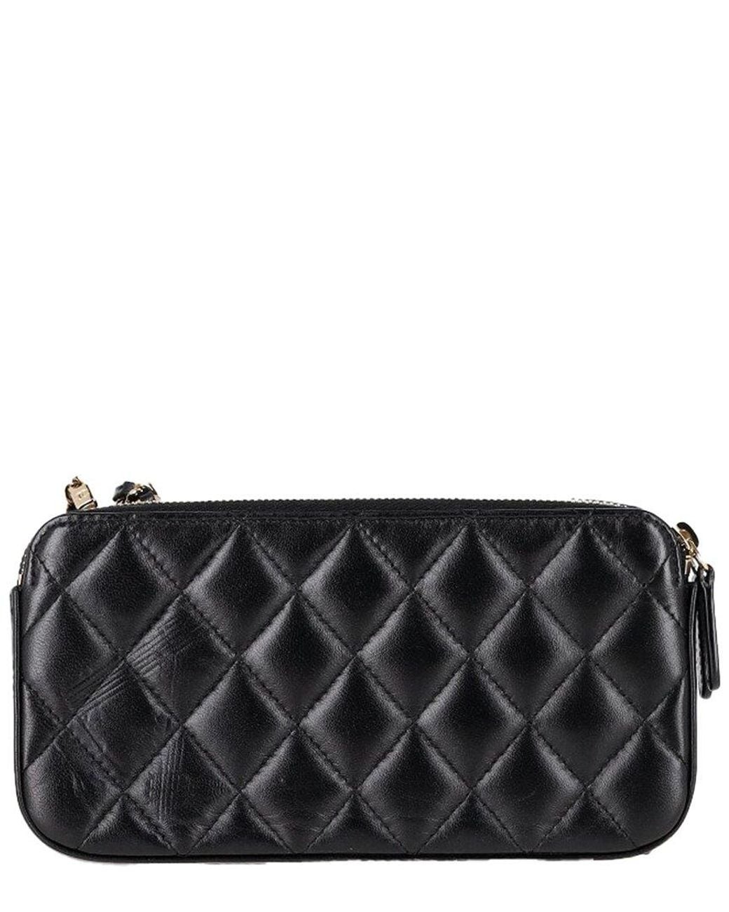 Chanel Black Leather Double Zip Wallet On Chain (authentic Pre-loved)