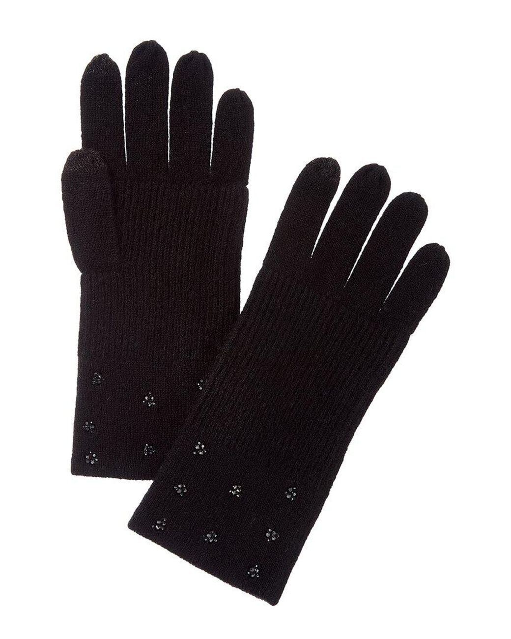 Forte Black Cashmere Crystal Cuff Cashmere Gloves