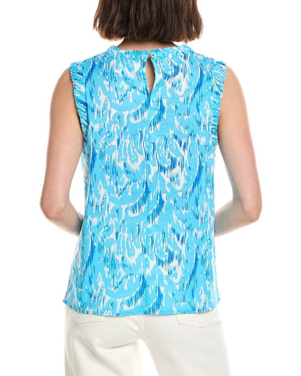 Stella Parker Blue Willa Linen-Blend Top