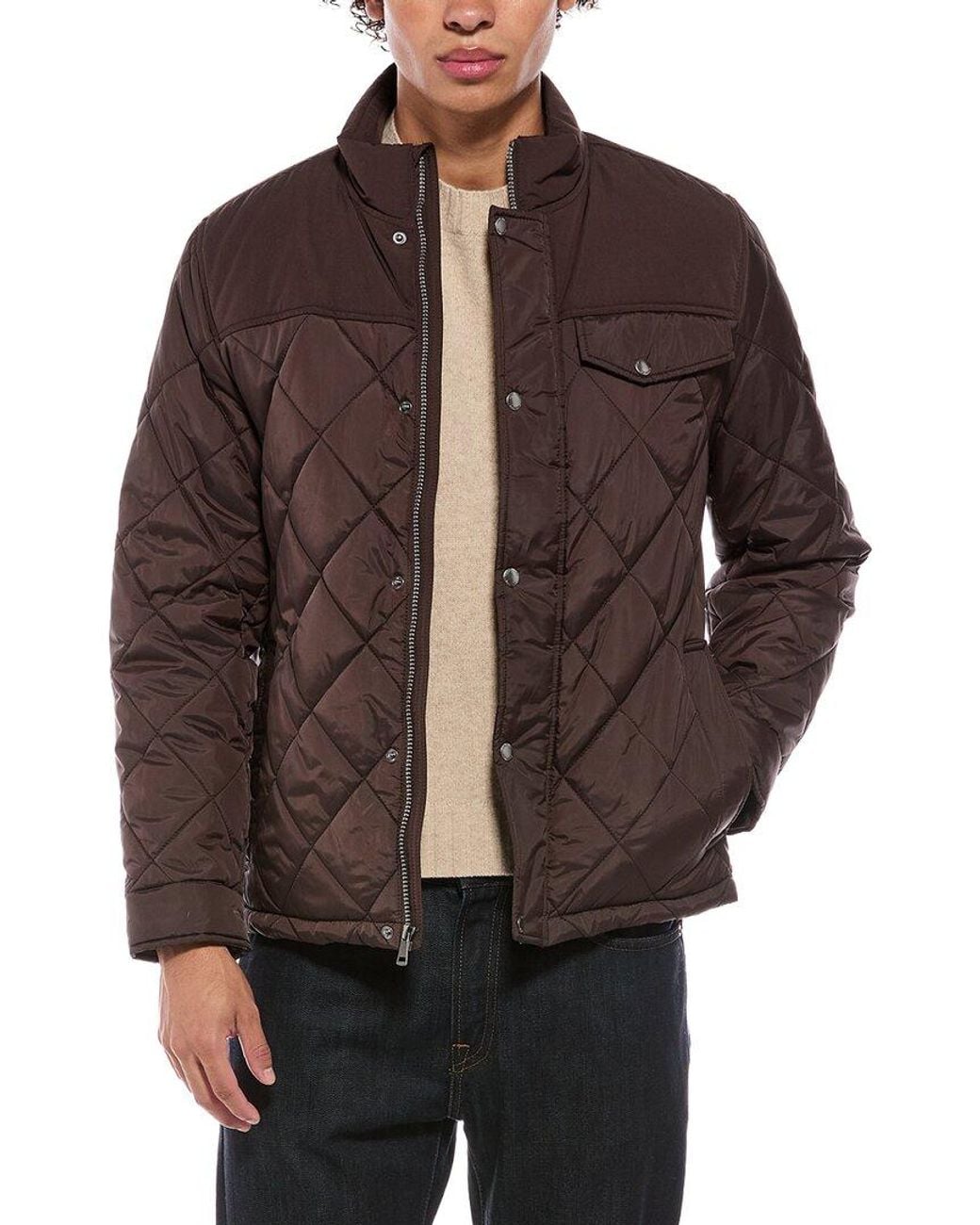 Cole Haan Brown Diamond-Quilted Mixed Media Jacket for men