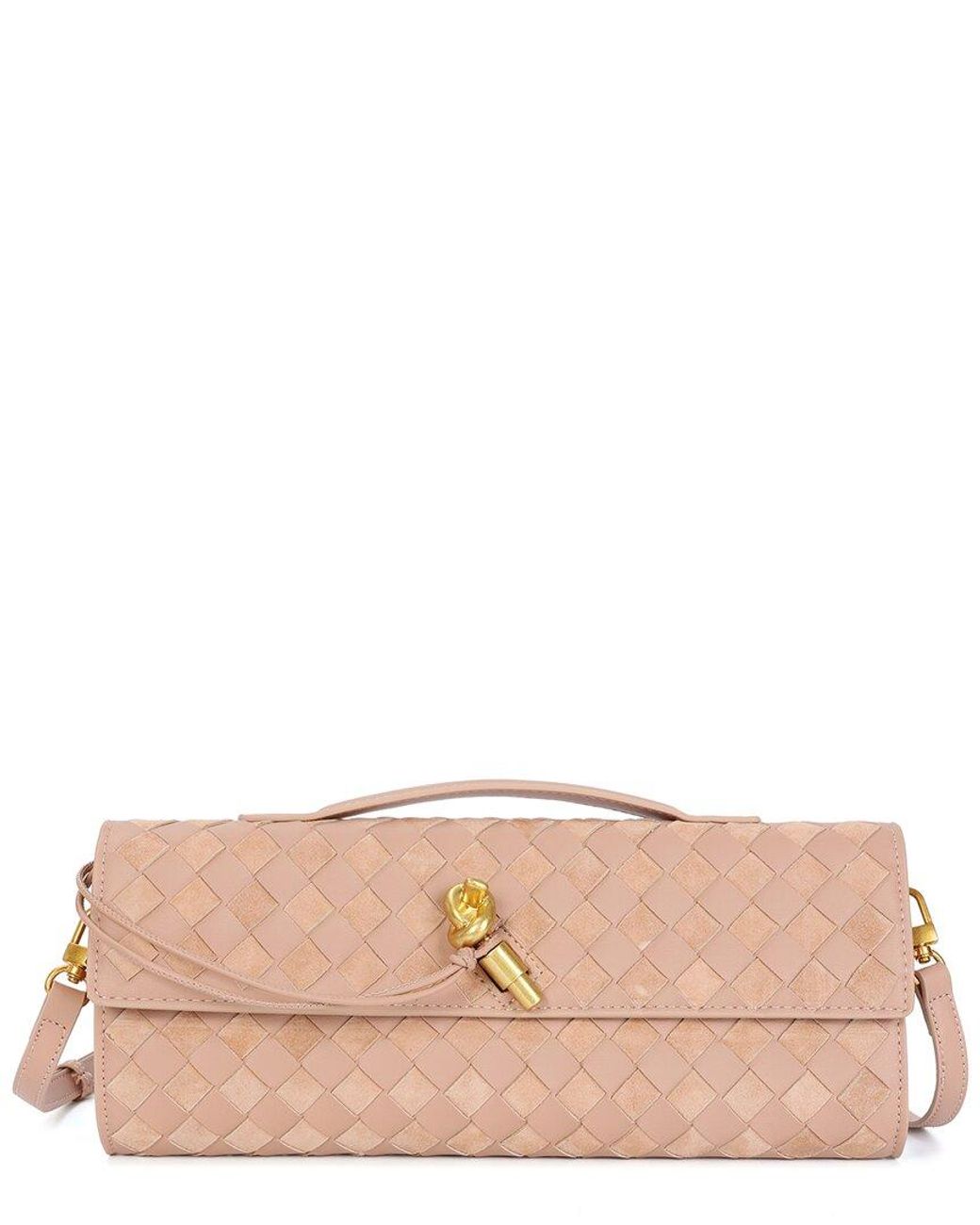 Tiffany & Fred Paris Pink Hand-Woven Leather Top-Handle Clutch