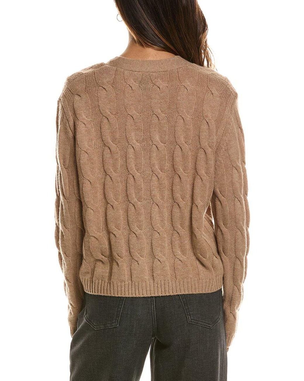 Forte Brown Cable V-neck Wool & Cashmere-blend Cardigan