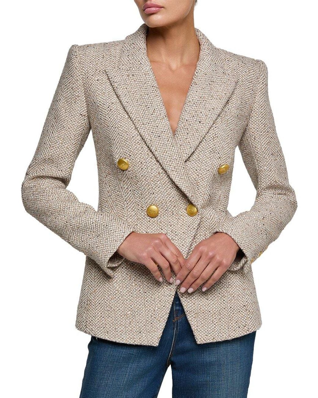L'Agence Natural Kyomi Double Breasted Wool-Blend Blazer
