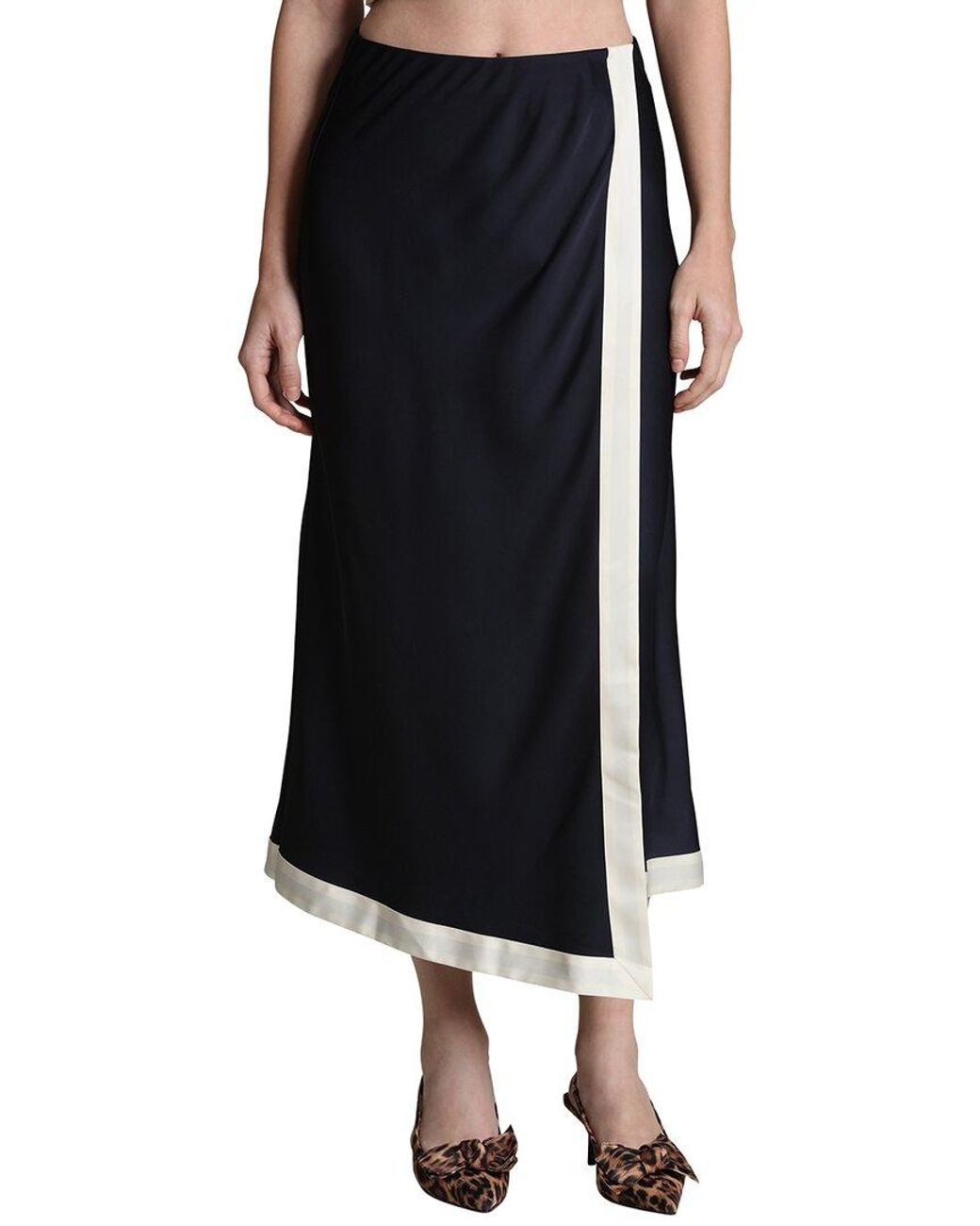 Avec Les Filles Black Asymmetrical Faux Wrap Midi Skirt