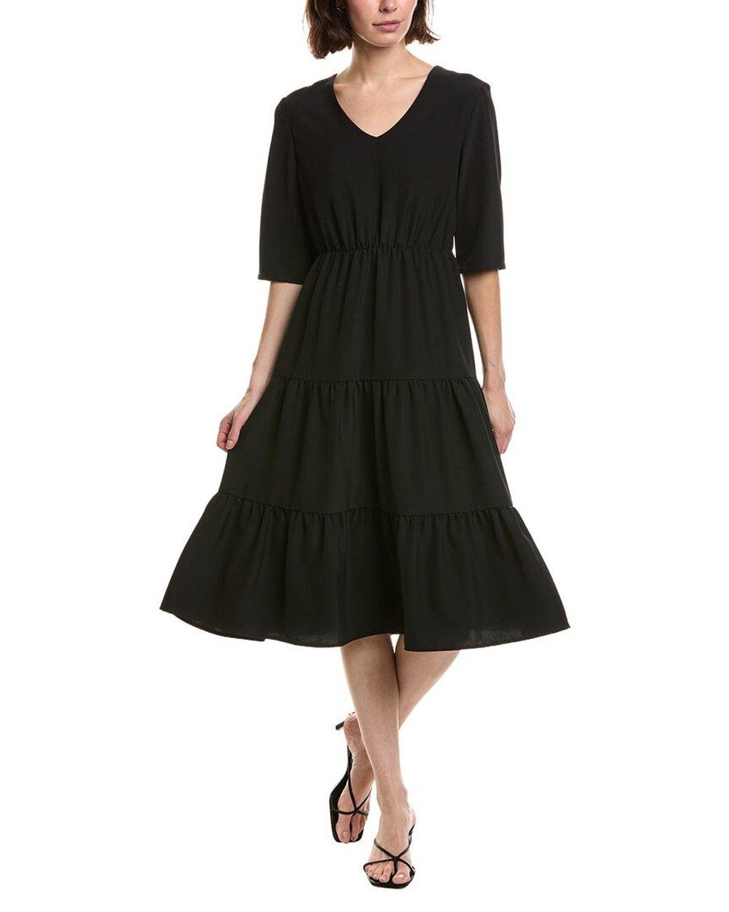 Pascale La Mode Black Solid Ruffle Hem Midi Dress