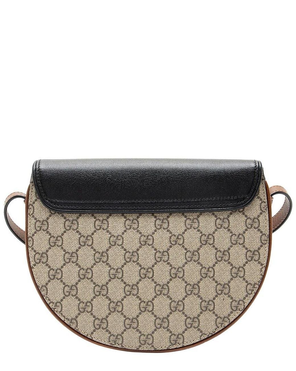 Gucci Black Beige GG Supreme Canvas Padlock Saddle Small Shoulder Bag (authentic Pre-loved)