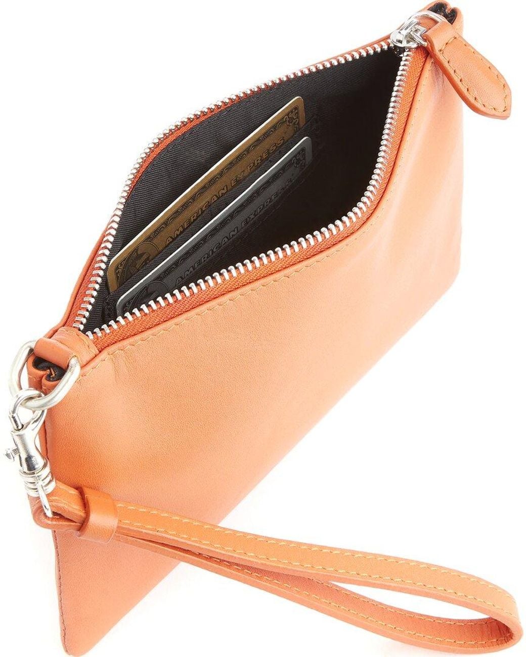 ROYCE New York Orange Zippered Leather Wristlet Wallet