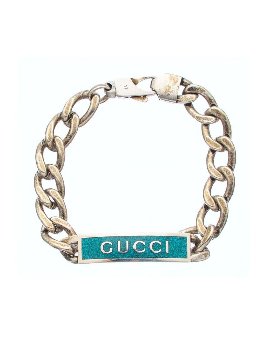 Gucci Silver Tag Bracelet in Blue for Men | Lyst