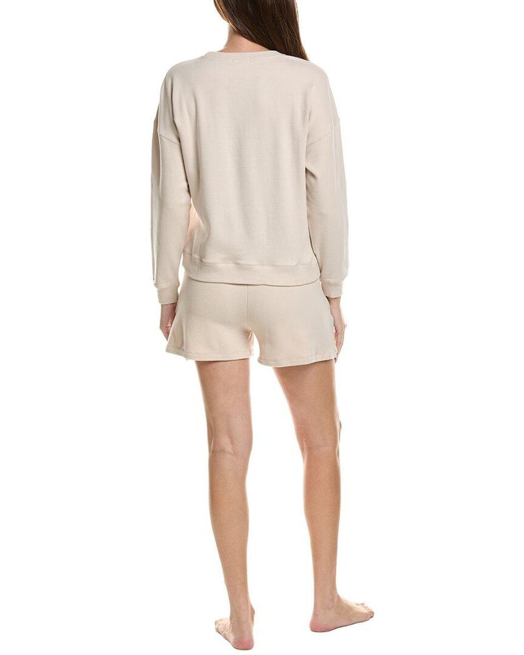 Barefoot Dreams Natural 2Pc Brushed Fleece Top & Short Set