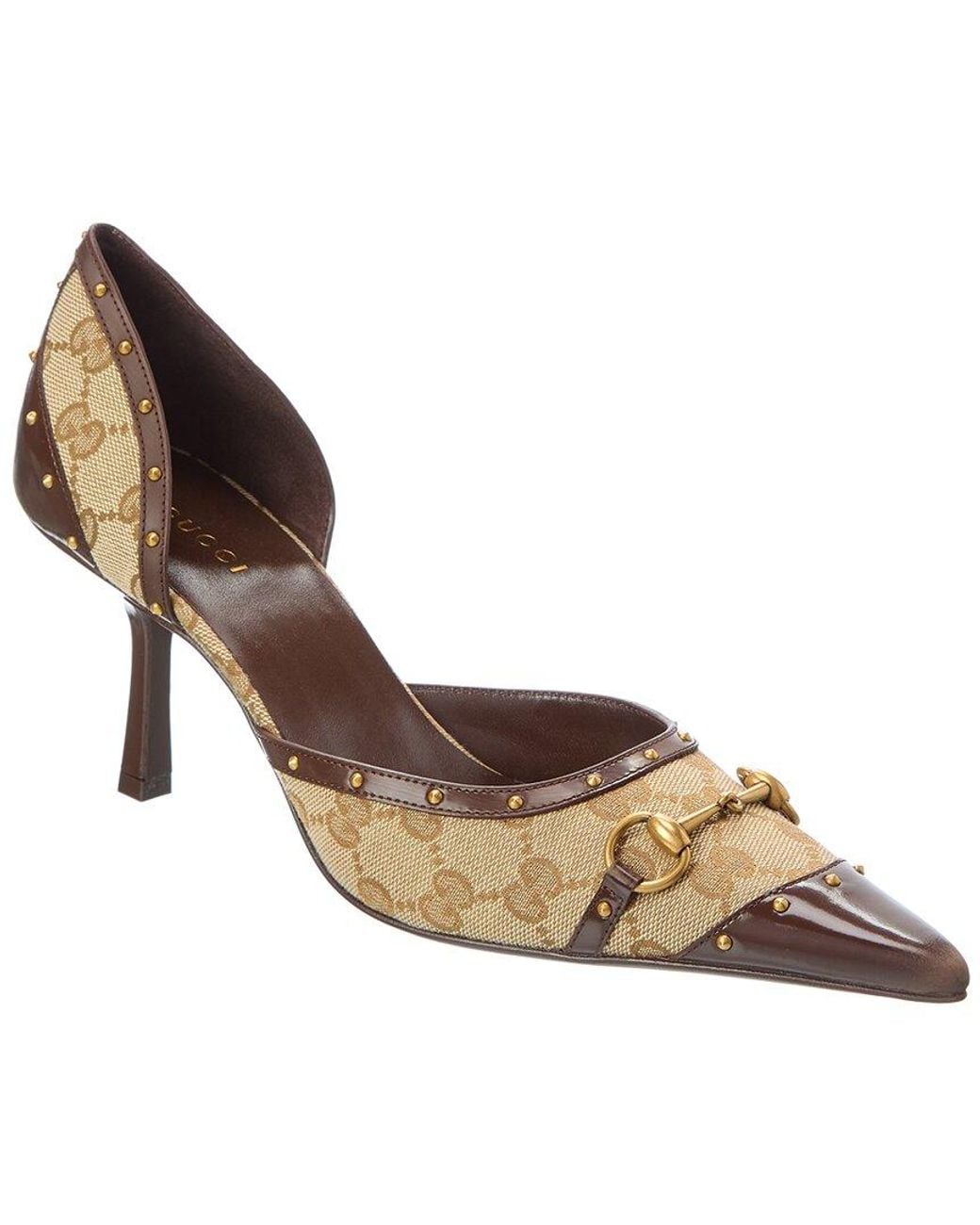 Ad Color Brown Gucci Savoy Gg Canvas & Leather Pump in Brown | Lyst