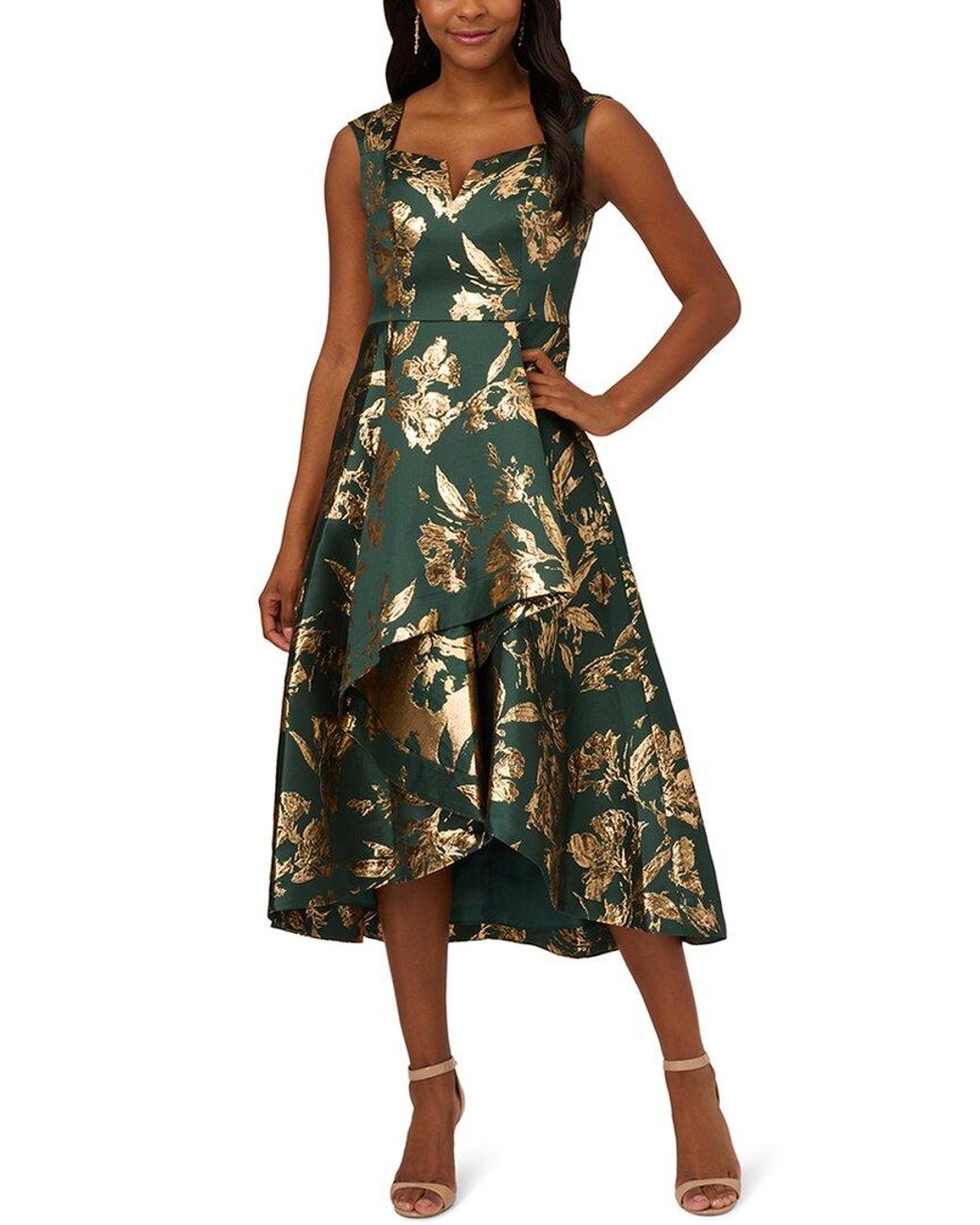 knee length dresses for ladies Midi Length Mint Metallic Jacquard Dress – John Paul Ataker main image 1