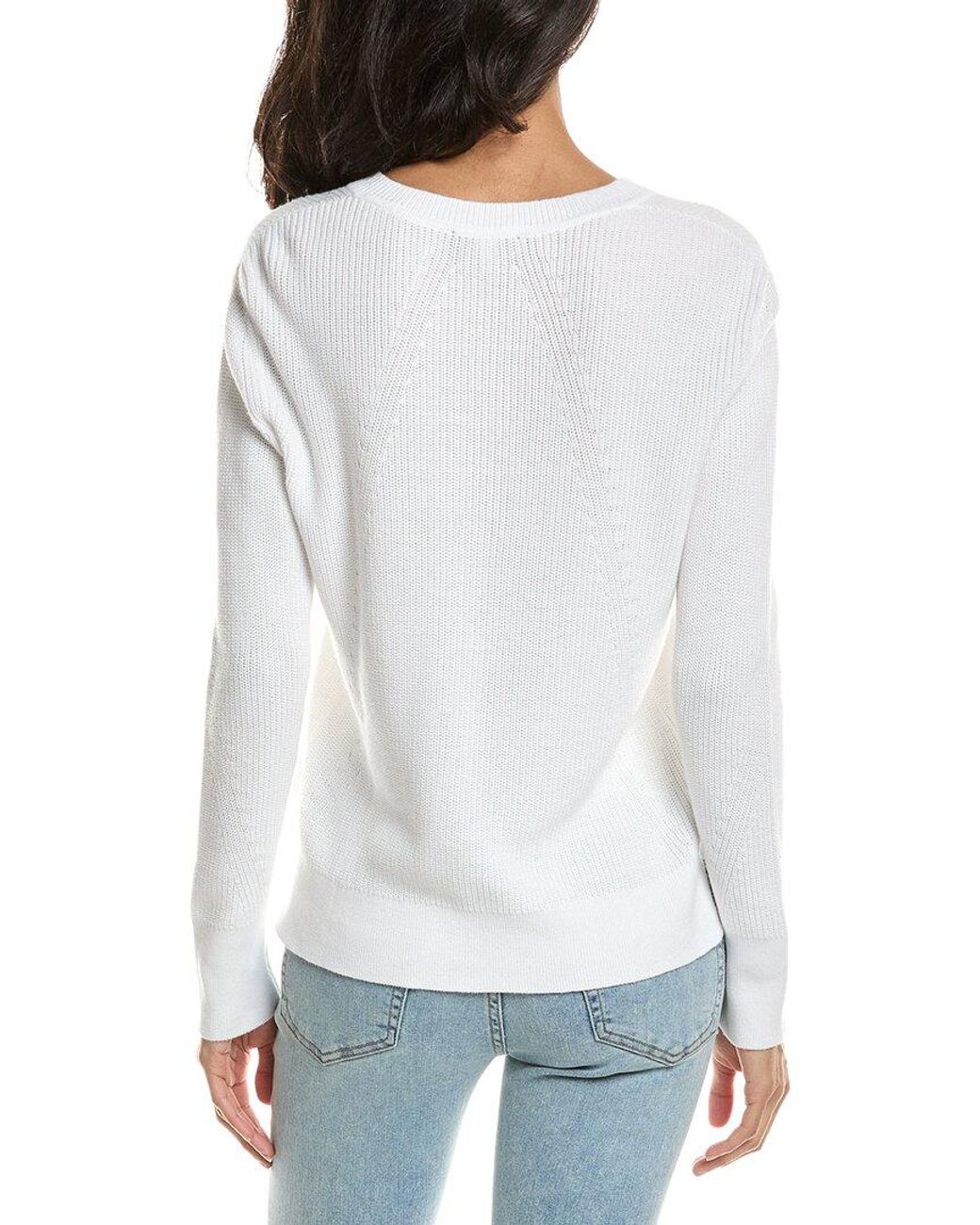Forte White Lace-Up Rib Crewneck Sweater