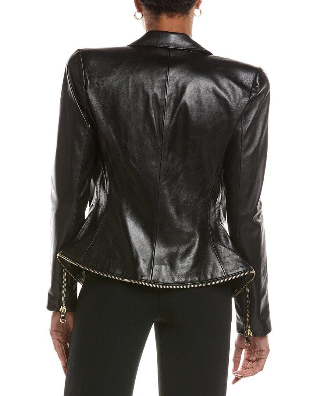 L'Agence Black Ottilie Zip Leather Blazer