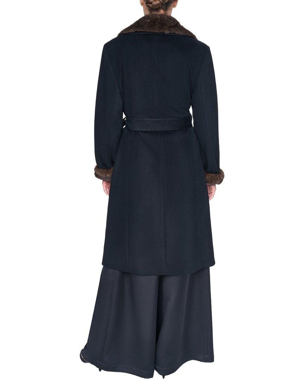 Halston Heritage Blue Wool-Blend Notch Collar Coat