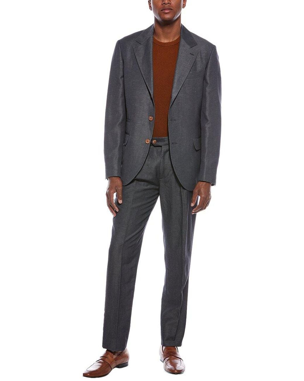 Brunello Cucinelli Blue 2Pc Wool & Linen-Blend Suit With Pleated Pant for men