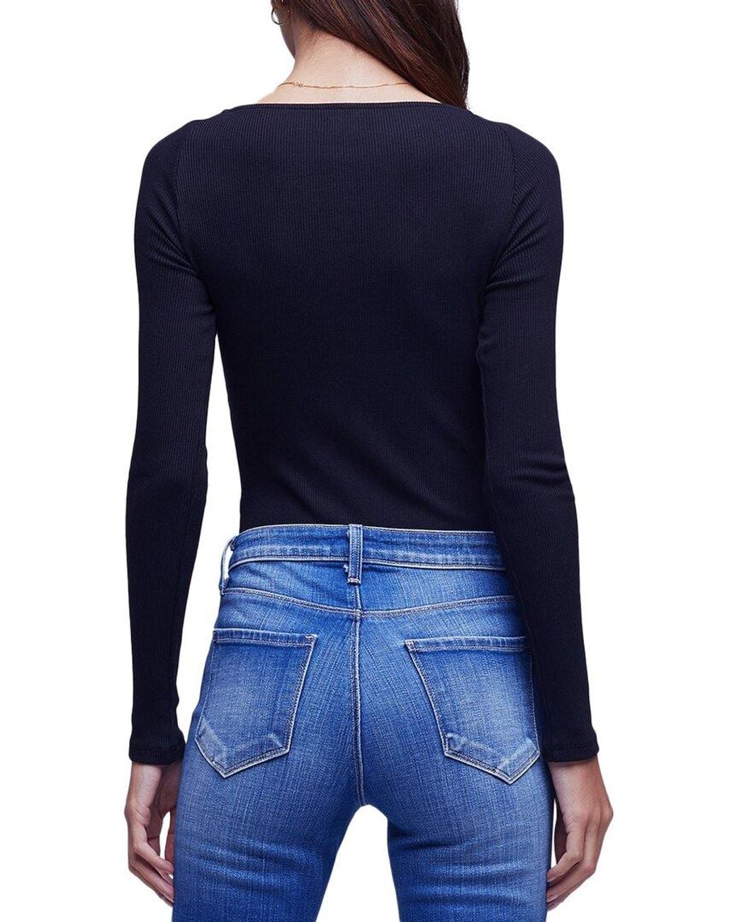 L'Agence Blue Winona V-Neck Bodysuit