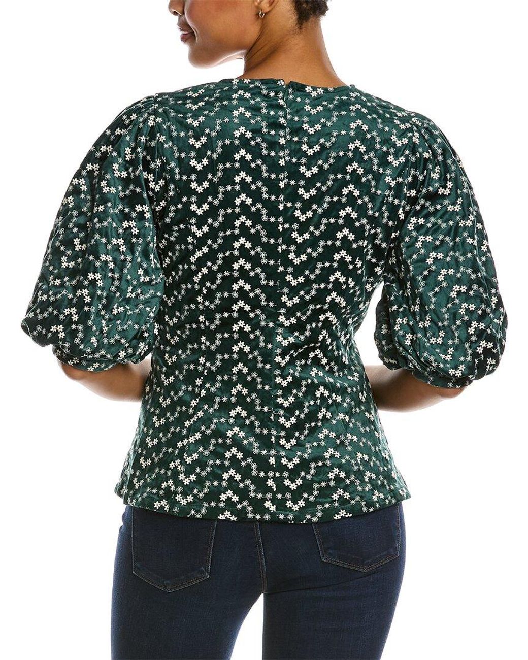 Gracia Green Flower Pattern Peplum Style Top