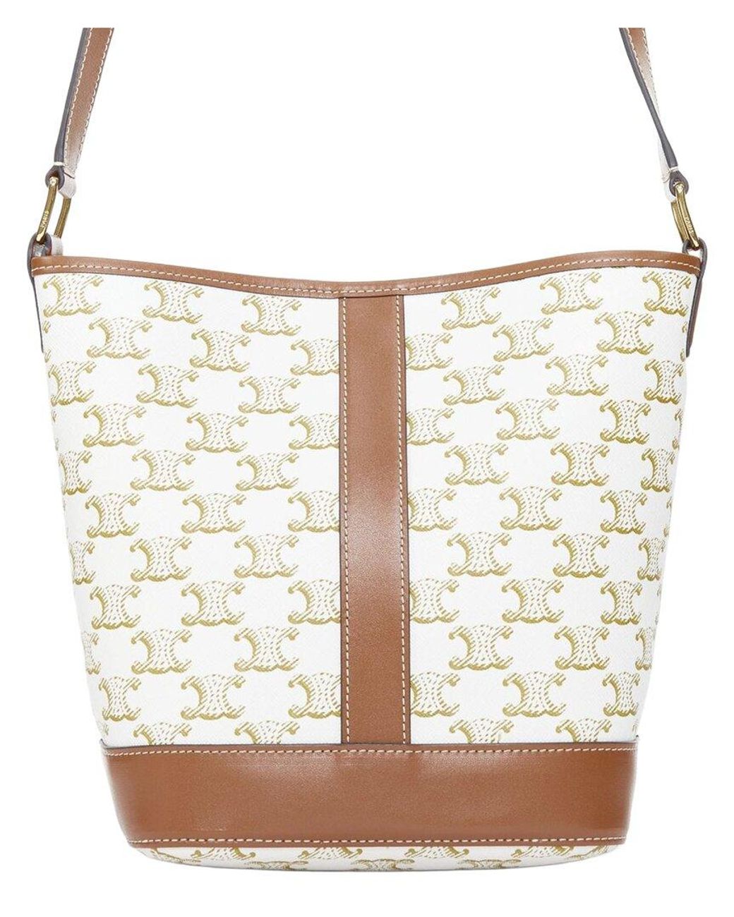 Céline White Triomphe Canvas & Calfskin 2021 Small Bucket Bag T (Authentic Pre-Loved)