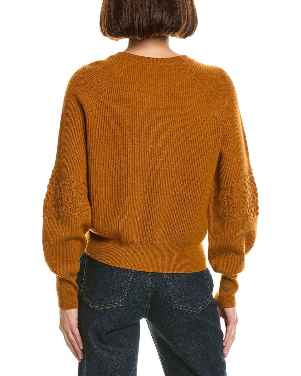 InCashmere Orange Mock Neck Wool & Cashmere-Blend Pullover
