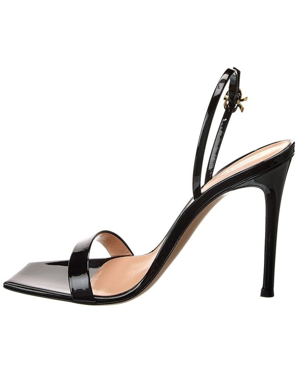 Gianvito Rossi Black Ribbon Stiletto 105 Patent Slingback Sandal