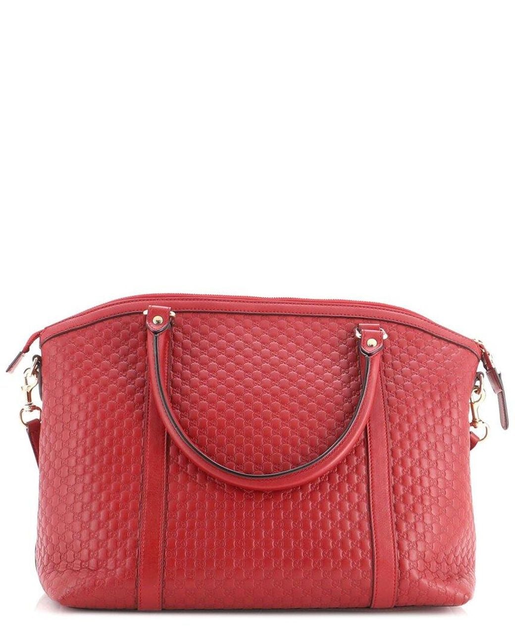 Gucci Red Microssima Leather Britt Convertible Dome Satchel Medium (Authentic Pre-Loved)
