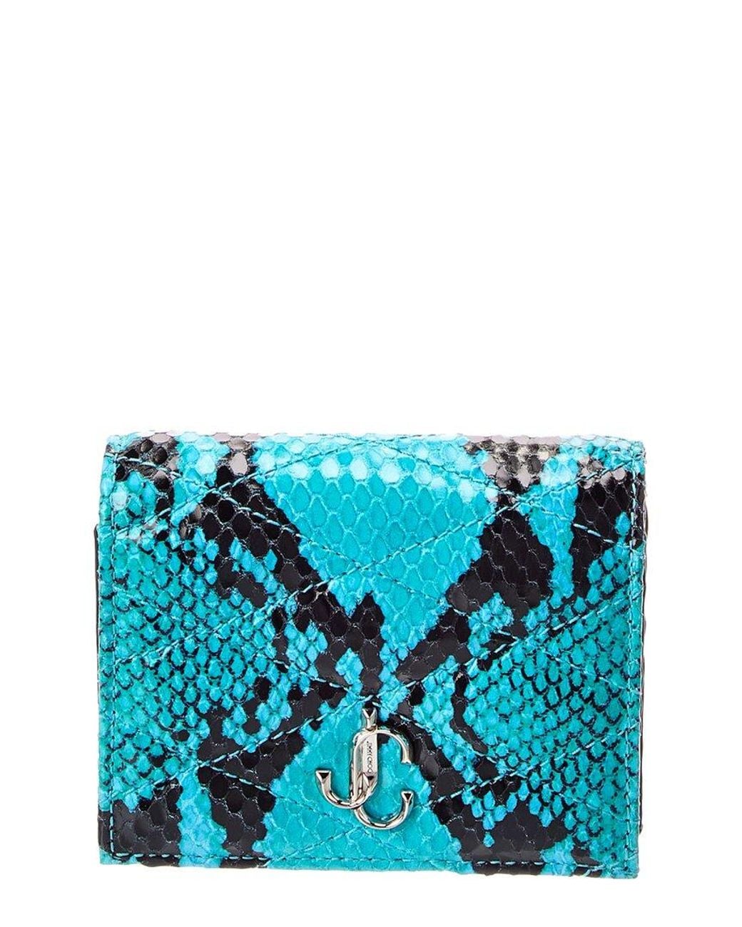 Jimmy Choo Blue Farone Snake-Embossed Quilted Leather Card Case