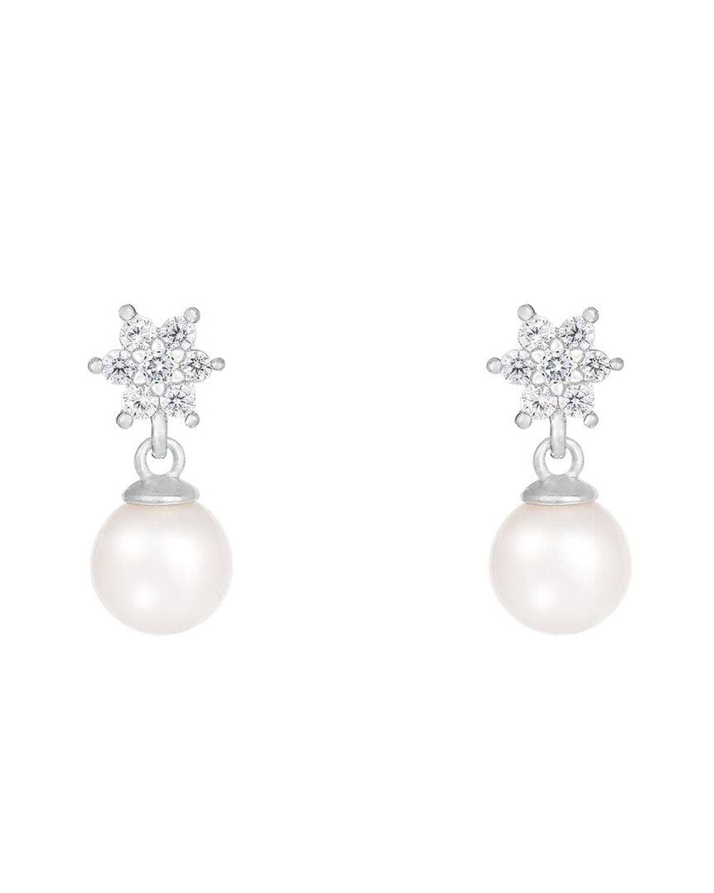 Splendid White 14K 0.28 Ct. Tw. Diamond & 7-7.5Mm Pearl Dangle Earrings