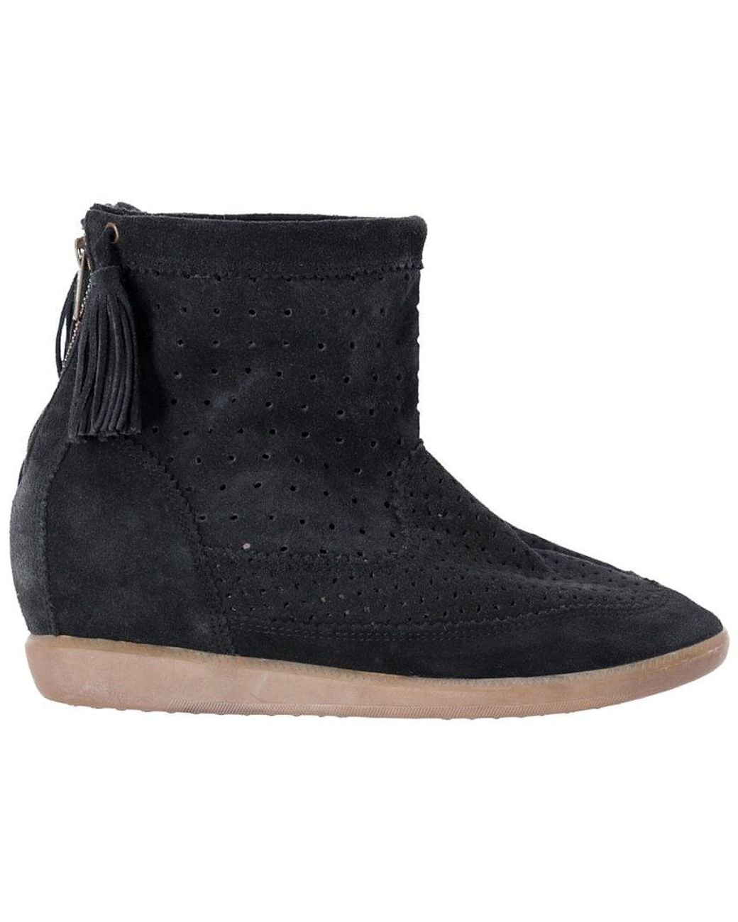 Isabel Marant Black Suede Basley Tassel-embellished Wedge Ankle Boot (authentic Pre-loved)