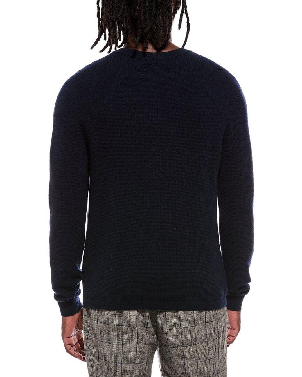 Autumn Cashmere Blue Thermal 100% Cashmere Crewneck Sweater for men