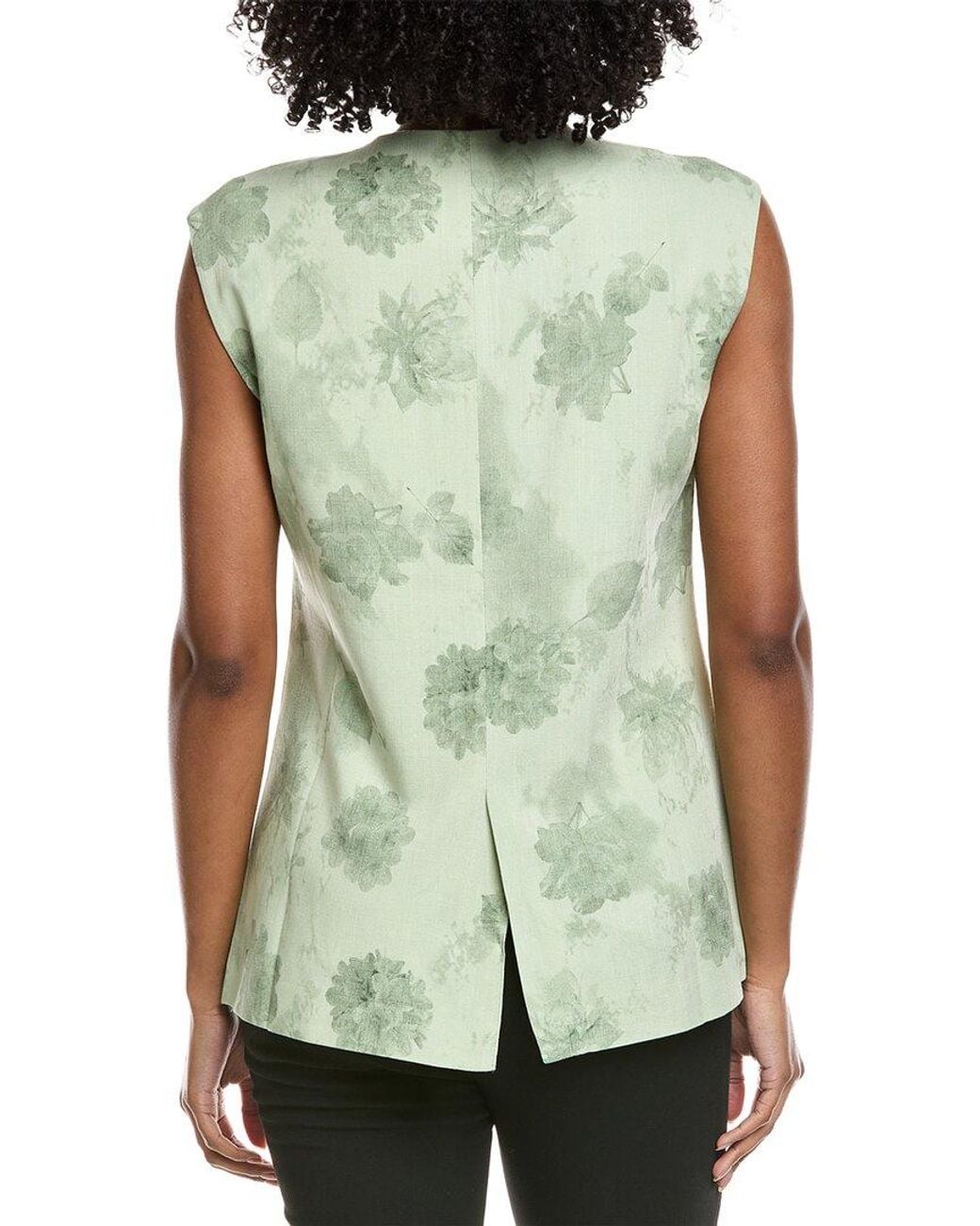 Gracia Green Printed Linen-Blend Vest