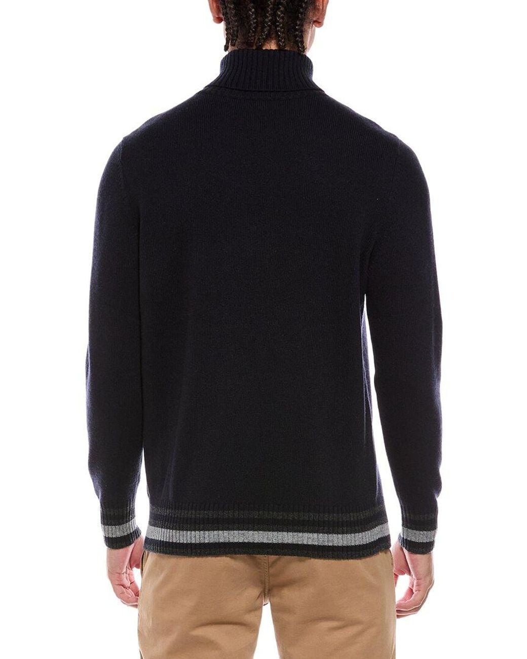N.Peal Cashmere Blue Stripe 100% Cashmere Turtleneck Sweater for men