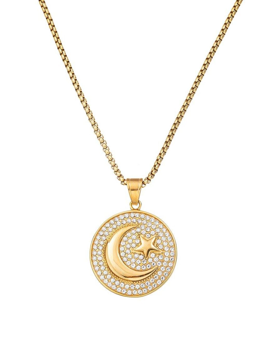 Eye Candy LA Metallic The Bold Collection Titanium Cz Star & Moon Pendant Necklace