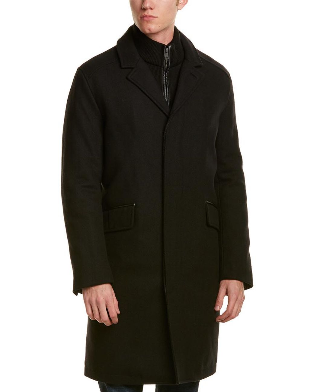 Cole Haan Twill Wool-blend Coat in Black for Men - Save 6% - Lyst