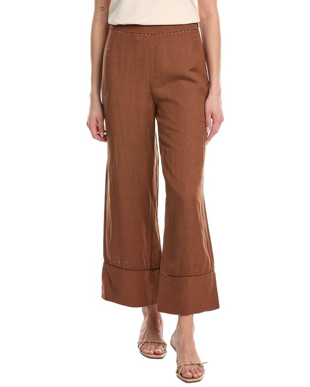 Jonathan Simkhai Brown Colley Cropped Straight Leg Linen-Blend Pant