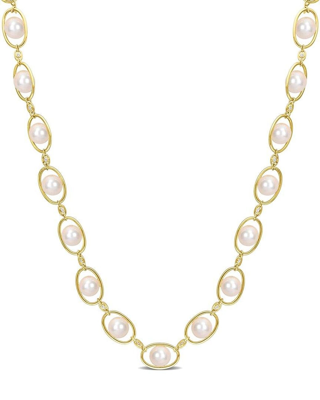 Rina Limor Metallic 18k Over Silver 8-8.5mm Pearl Cz Necklace
