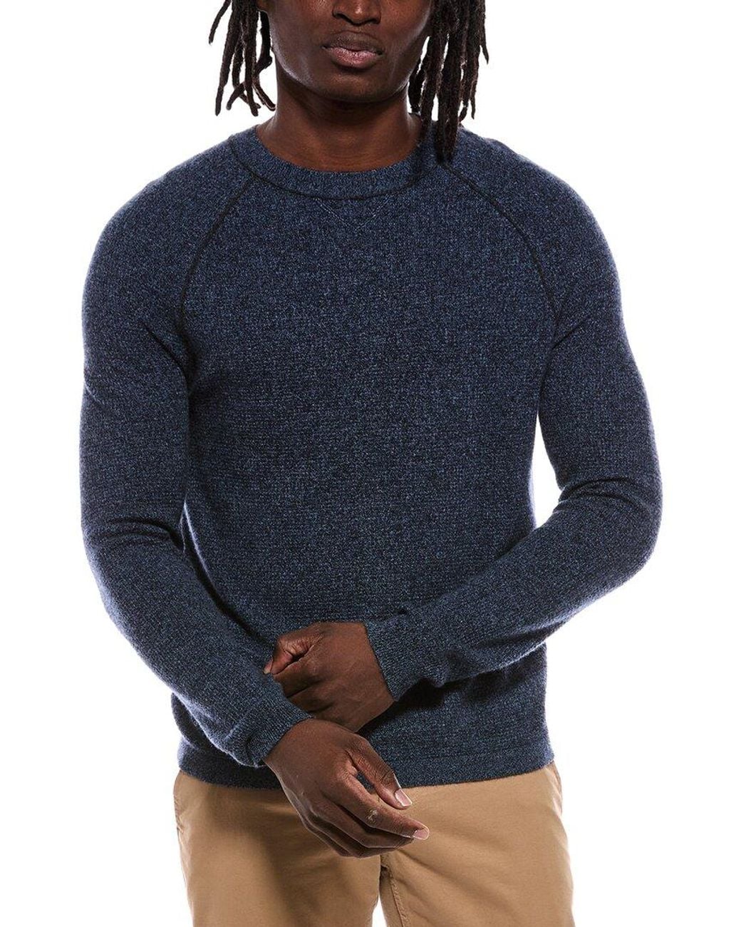 Autumn Cashmere Blue Thermal 100% Cashmere Crewneck Sweater for men